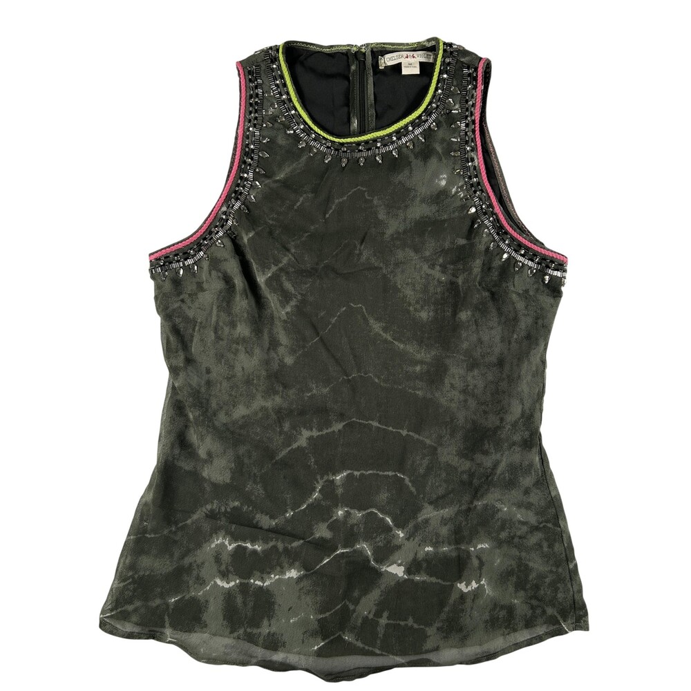 Chelsea & Violet Tank Top Womens M Green Beaded Embellished Chiffon Lined Party